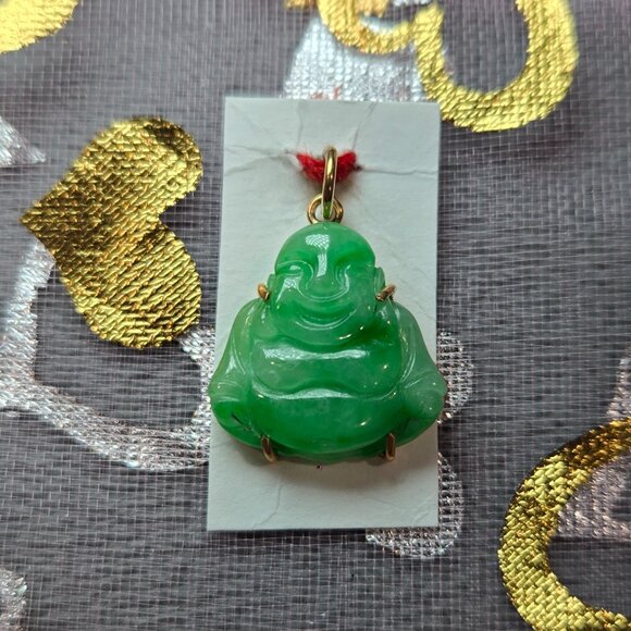🌿 Laughing Buddha Jade Pendant (Ong Dia) – Symbol of Wealth & Joy ✨ - Picture 1 of 9